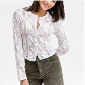 Free People NWT white lace blouse button down shirt size S